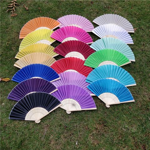 Chinese Style Solid Color Silk Folding Fan Photography Props Wholesale