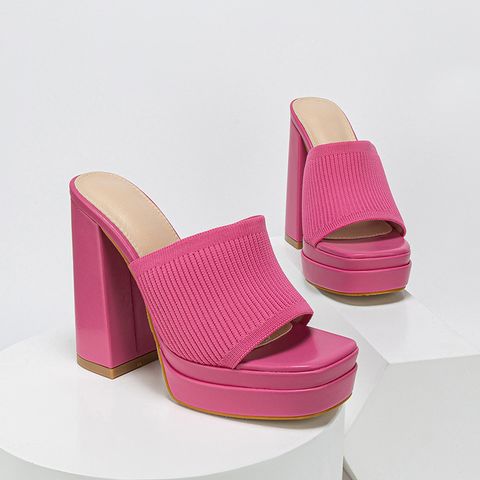Women's Elegant Solid Color Square Toe High Heel Slippers