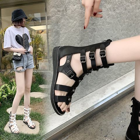 Women's Streetwear Solid Color Round Toe Strappy Sandals