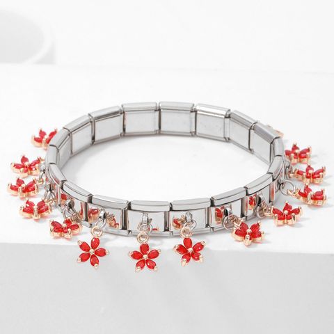 Fashion Cute Pendant Five Petal Grass Italian Charm Single Section Spring Stainless Steel 9mm Bracelet Jewelry