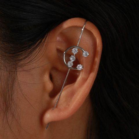 1 Piece IG Style Elegant Lady Moon Inlay Metal Rhinestones Ear Studs