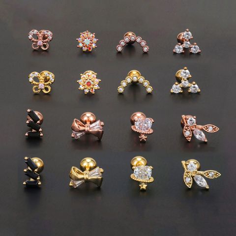 1 Piece IG Style Simple Style Classic Style Geometric Plating Inlay Brass Zircon Ear Studs Cartilage Earrings