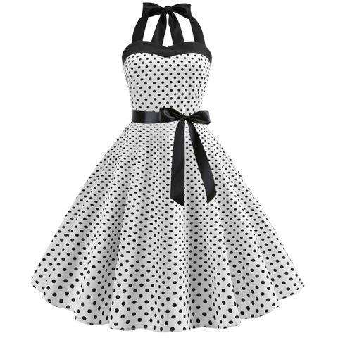 Women's Regular Dress Elegant Halter Neck Printing Sleeveless Polka Dots Solid Color Midi Dress Daily