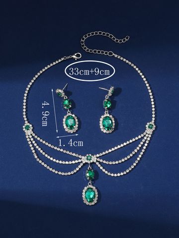 Elegant Luxurious Bridal Solid Color Alloy Plating Inlay Rhinestones Silver Plated Women's Jewelry Set