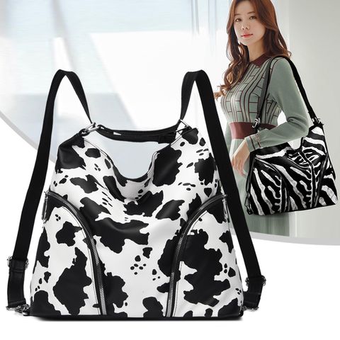 Women's Large Oxford Cloth Zebra Classic Style Square Zipper Shoulder Bag