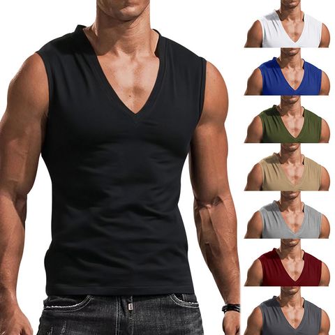Hombres Color Sólido Camisetas Sin Mangas Con Espalda Cruzada Ropa Hombre