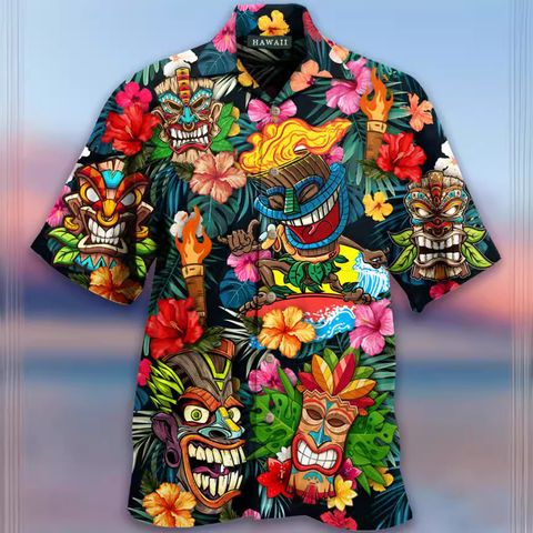 Men's Geometric Ditsy Floral Skull Printing Blouse Men's Clothing