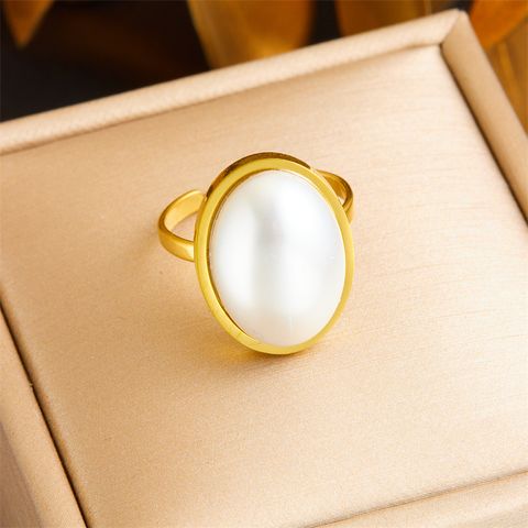 Titanium Steel 18K Gold Plated Vintage Style Plating Inlay Solid Color Pearl Rings
