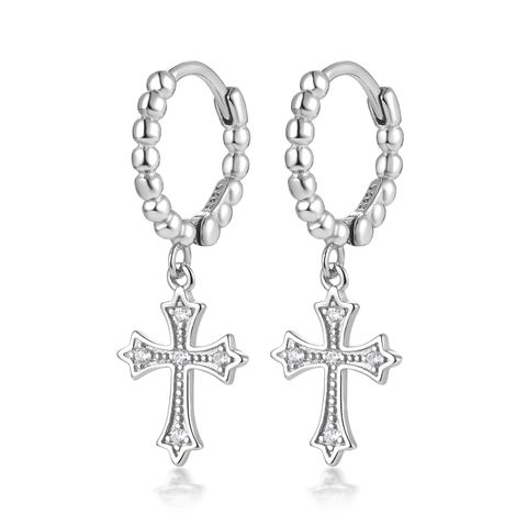 1 Pair Elegant Lady Classic Style Cross Inlay Sterling Silver Rhinestones Drop Earrings