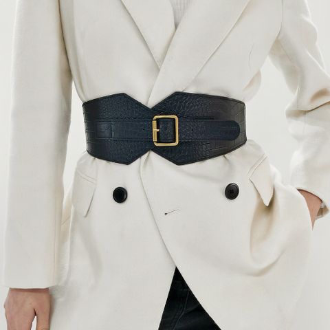 Simple Style Classic Style Solid Color Pu Leather Elastic Band Belt Buckle Women's Leather Belts