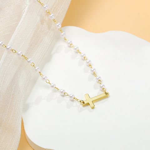 Copper Gold Plated Casual Classic Style Plating Inlay Cross Zircon Pendant Necklace