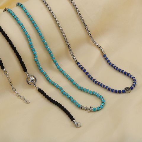 Wholesale Jewelry Vintage Style Classic Style Geometric Natural Stone Turquoise Obsidian Beaded Necklace