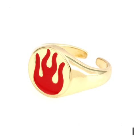 Copper 18K Gold Plated IG Style Hip-Hop Ethnic Style Enamel Flame Open Rings