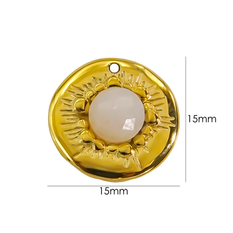 1 Piece 15*15mm 304 Stainless Steel Natural Stone 14K Gold Plated Round Pendant
