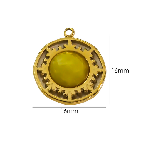 1 Piece 16 * 16mm 304 Stainless Steel Natural Stone 14K Gold Plated Round Pendant