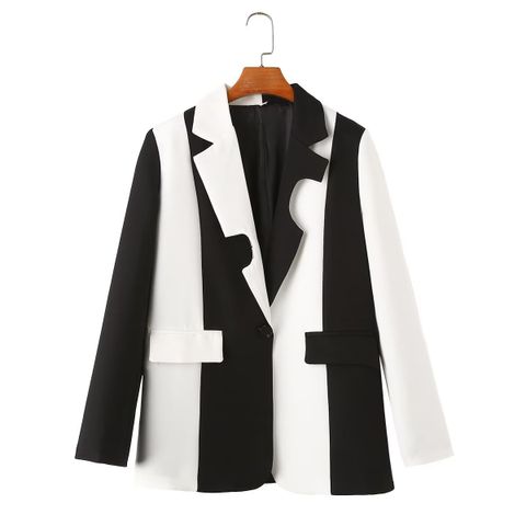 Women's Long Sleeve Blazers Contrast Binding Streetwear Zebra