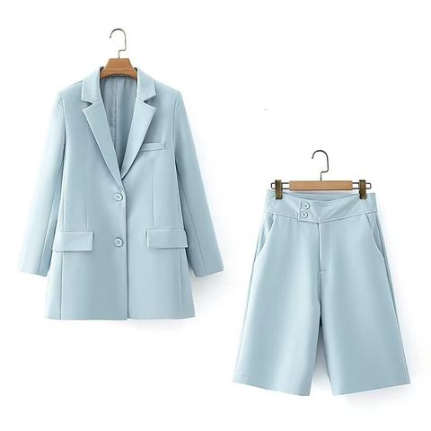 Business Daily Formal Women's Simple Style Solid Color Polyester Pleated Pants Sets Pants Sets