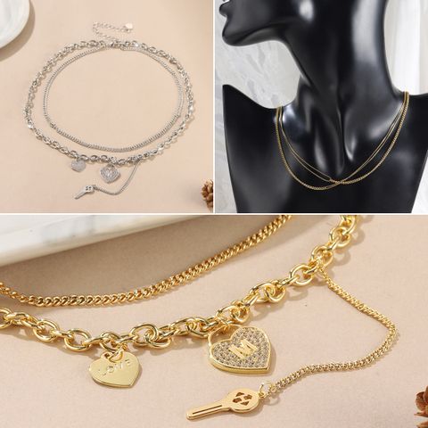 Copper 18K Gold Plated Silver Plated Simple Style Classic Style Plating Inlay Heart Shape Zircon Necklace
