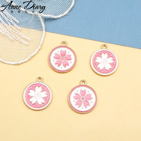 Cherry Blossom Round Brand Diy Alloy Decoration Accessories Pink Flower Earrings Hair Accessories Pendant Keychain Necklace Pendant