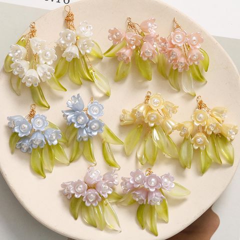 Ancient Style Hand-Woven Green Leaf Linglan Flower Cluster Flower Diy Handmade Earrings Headdress Hair Clasp Pendant Material Wholesale