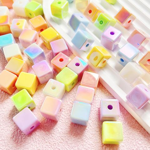 14mm High Cargo Plated Uv Colorful Acrylic Straight Hole Square Beaded Diy Mobile Phone Charm Keychain Accessory Accessories