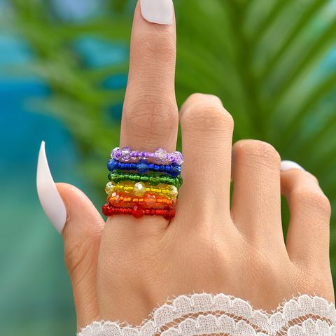 Wholesale Jewelry Simple Style Classic Style Solid Color Artificial Crystal Beaded Rings