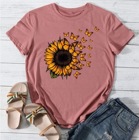 Women's T-shirt Short Sleeve T-Shirts Casual Sunflower