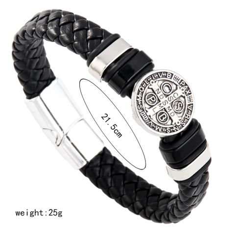 Hip-Hop Classic Style Cool Style Triangle Cross Symbol Pu Leather Alloy Men's Wristband