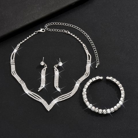 Fashion Geometric Alloy Inlay Rhinestones Women's Earrings Necklace