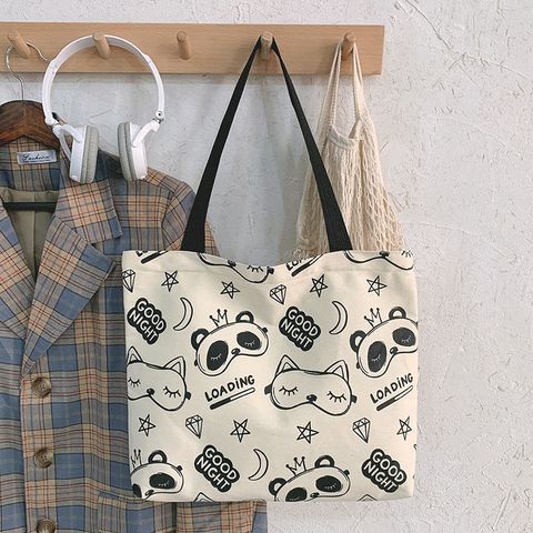 Women's Large Canvas Animal Cartoon Cute Zipper Tote Bag