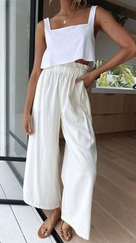 Women's Daily Simple Style Solid Color Full Length Casual Pants Wide Leg Pants
