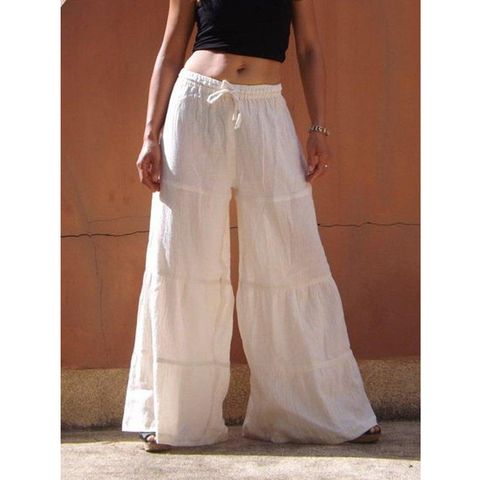 Women's Daily Simple Style Solid Color Full Length Washed Casual Pants Wide Leg Pants