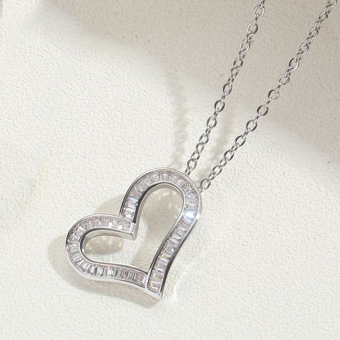 Copper 14K Gold Plated Simple Style Inlay Heart Shape Zircon Pendant Necklace