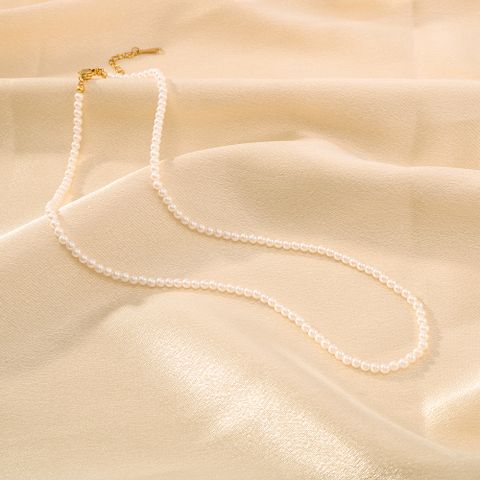 304 Stainless Steel Artificial Pearl 18K Gold Plated IG Style Elegant Romantic Beaded Oval Necklace