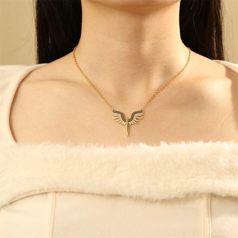 Copper IG Style Modern Style Classic Style Plating Inlay Wings Horseshoe Zircon Pendant Necklace