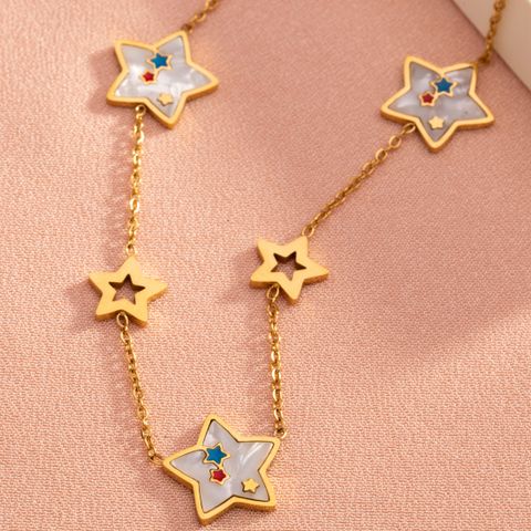 304 Stainless Steel 18K Gold Plated Casual Commute Enamel Plating Pentagram Geometric Butterfly Resin Shell Pendant Necklace