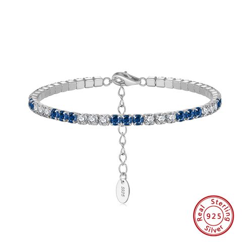 Sterling Silver Casual Simple Style Inlay Round Zircon Tennis Bracelet