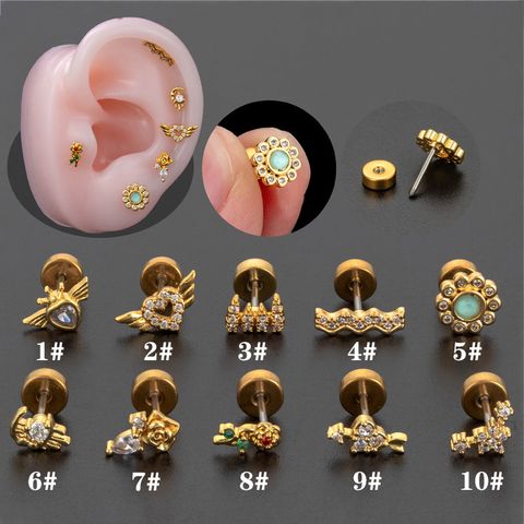1 Piece Ear Cartilage Rings & Studs Classic Style Geometric Copper Polishing Inlay Diamond 18K Gold Plated Ear Cartilage Rings & Studs