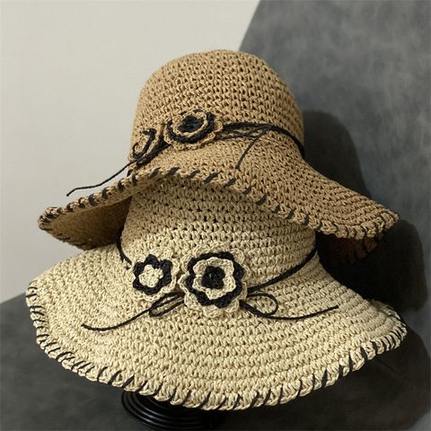 Women's Hawaiian Beach Flower Braid Big Eaves Straw Hat