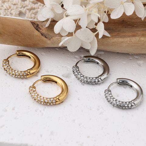 1 Pair IG Style Casual Geometric 304 Stainless Steel Rhinestones 18K Gold Plated Hoop Earrings
