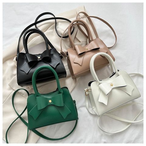 Women's PVC Pu Leather Bow Knot Elegant Square Zipper Magnetic Buckle Handbag