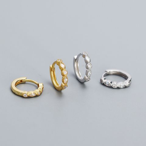 1 Pair Simple Style Geometric Plating Inlay Sterling Silver Artificial Diamond Hoop Earrings