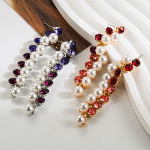 1 Pair Elegant Luxurious Color Block Plating Inlay Alloy Pearl Gold Plated Drop Earrings