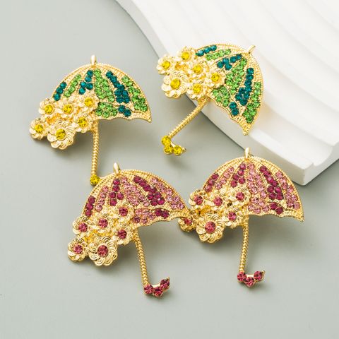 1 Pair Casual Umbrella Inlay Alloy Rhinestones Gold Plated Silver Plated Ear Studs