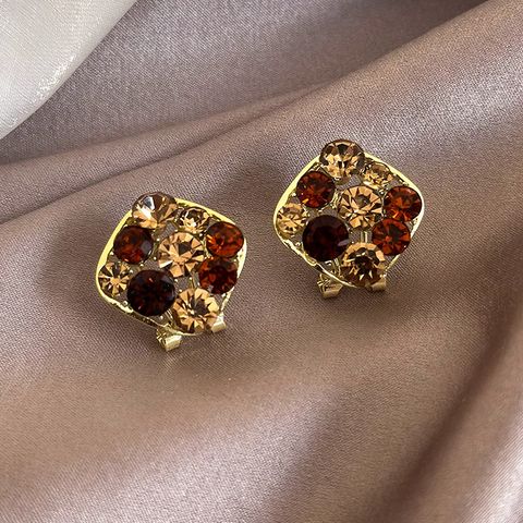 1 Pair Elegant Glam Geometric Artificial Crystal Alloy Rhinestones Ear Studs