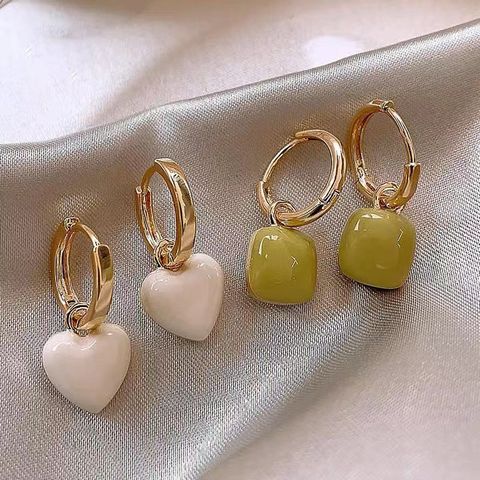 1 Pair Casual Simple Style Square Heart Shape Enamel Alloy Drop Earrings