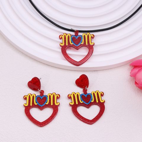 Cute Simple Style Letter Heart Shape Arylic Printing Mother'S Day Women's Drop Earrings 1 Set 1 Pair