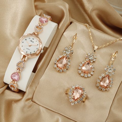 Glam Shiny Water Droplets Heart Shape Jewelry Buckle Quartz Women's Watches