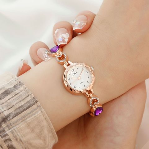 Glam Shiny Water Droplets Heart Shape Jewelry Buckle Quartz Women's Watches