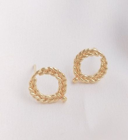 1 Pair 12.8 * Mm Alloy 14K Gold Plated Grain Polished Earring Findings